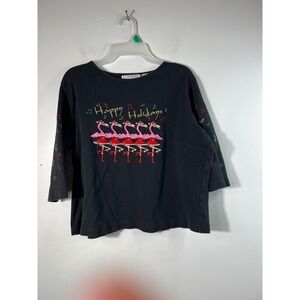 Vintage Allyson Whitmore Petite Embroidered Christmas Flamingo Tee P/XL